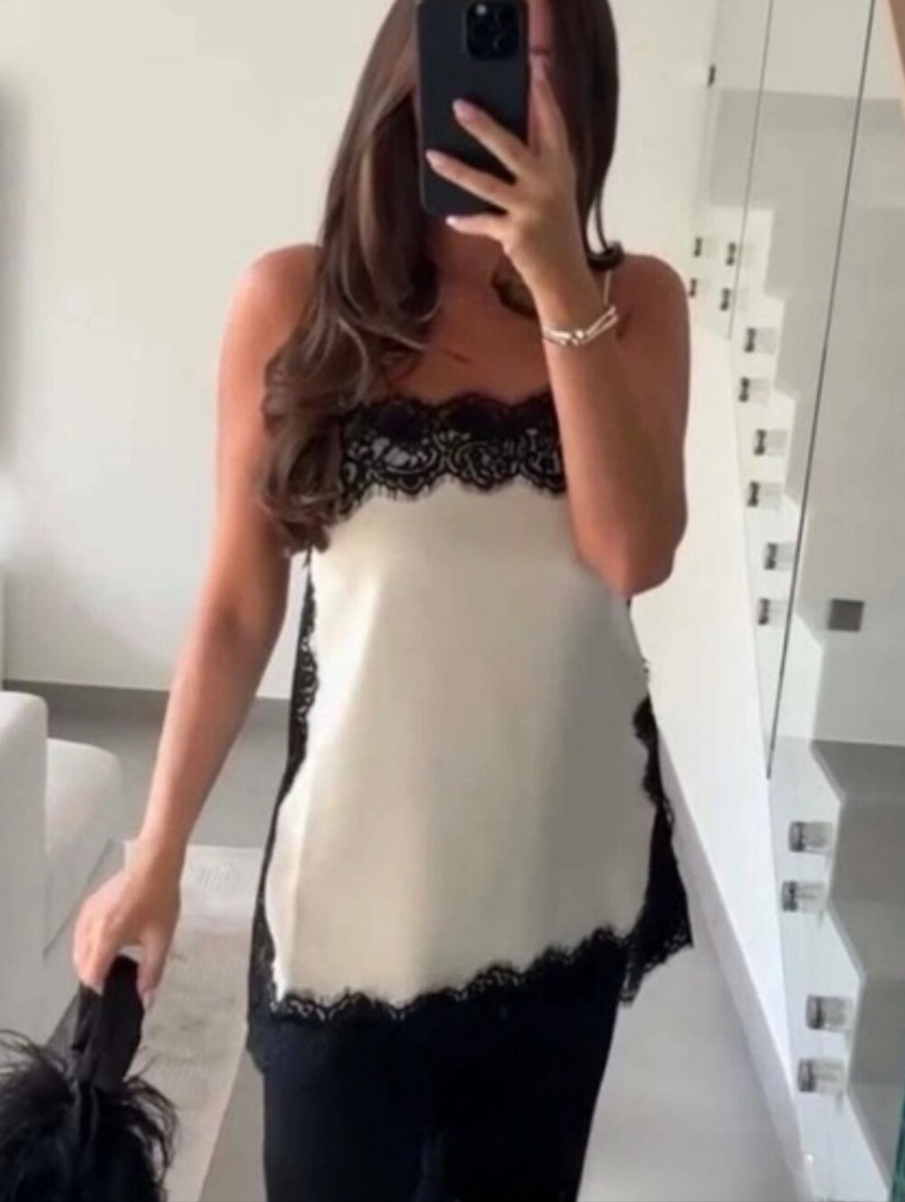 Zara NWT Satin Lace Top in Cream Black Size M - Picture 9 of 16